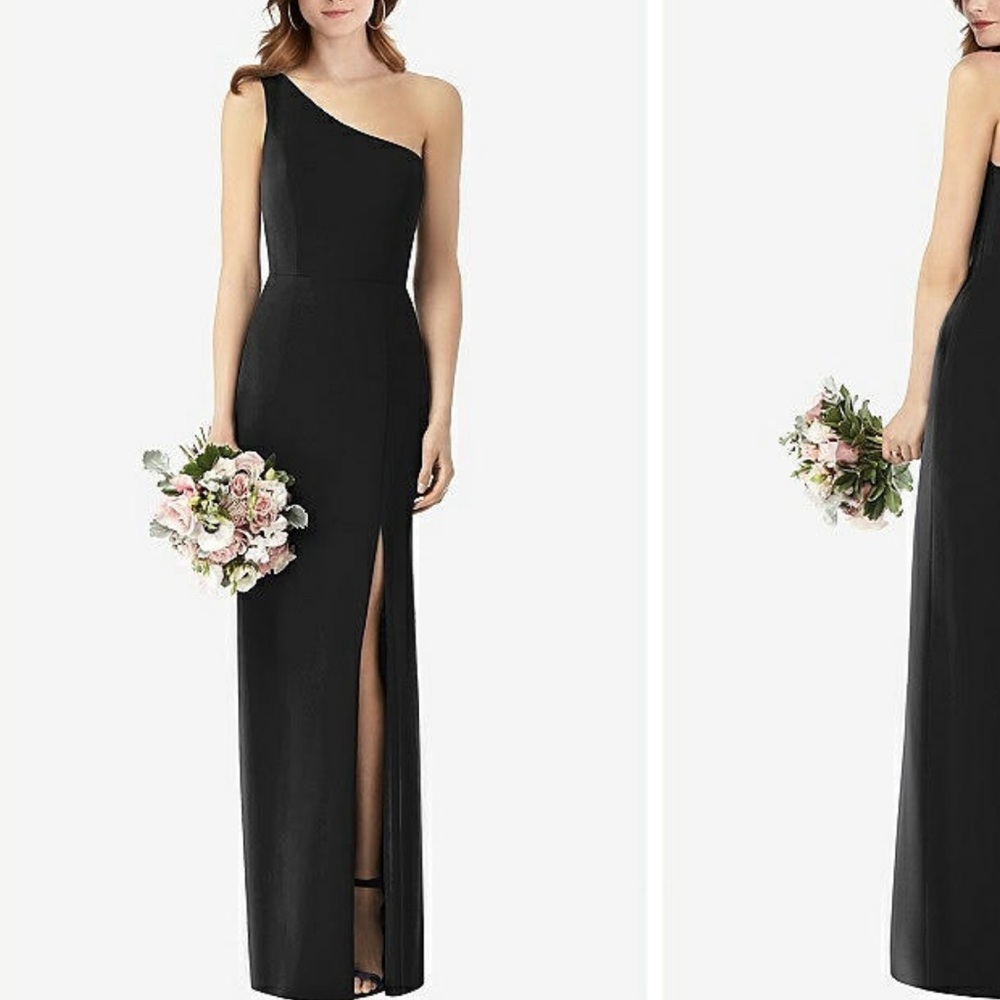 ONE-SHOULDER CREPE TRUMPET GOWN WITH FRONT SLIT IN BLACK Dessy